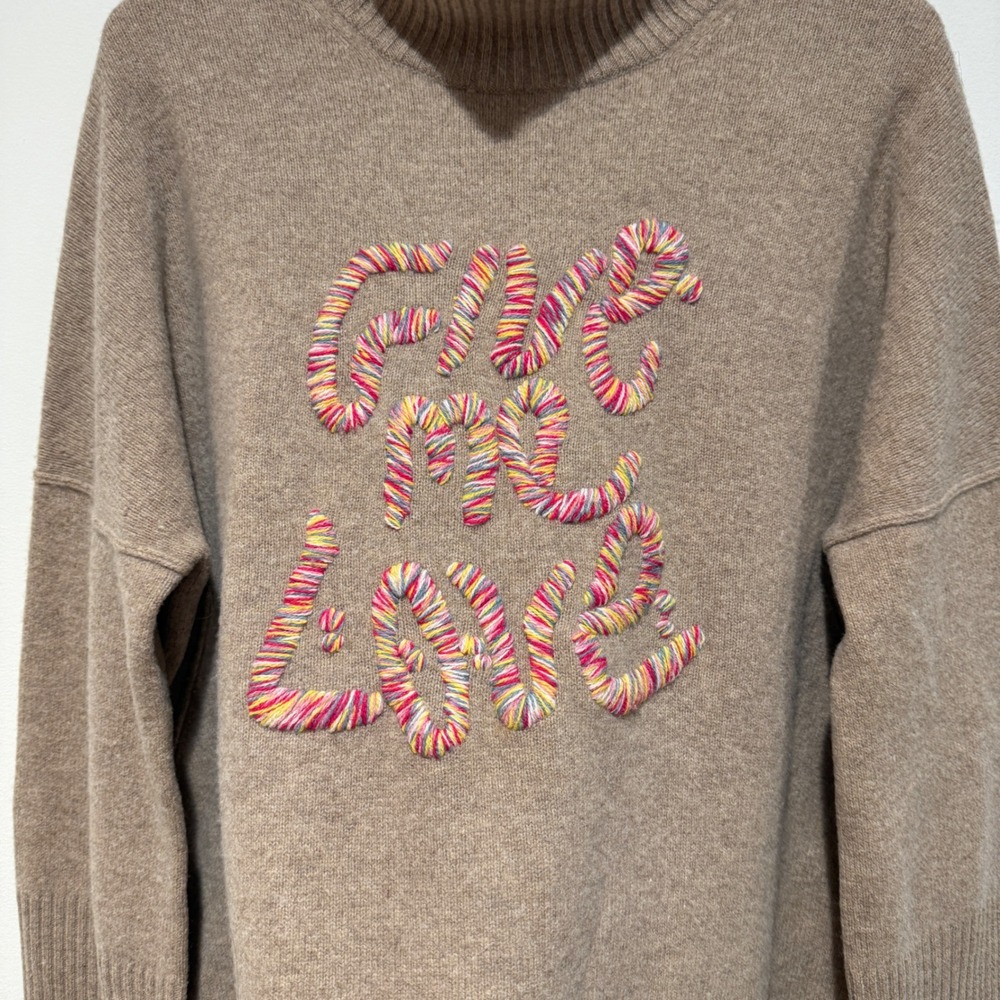 Zadig & Voltaire Alma Give Me Love Wool Sweater‎ Beige Grey Large L Cozy - Picture 10 of 13